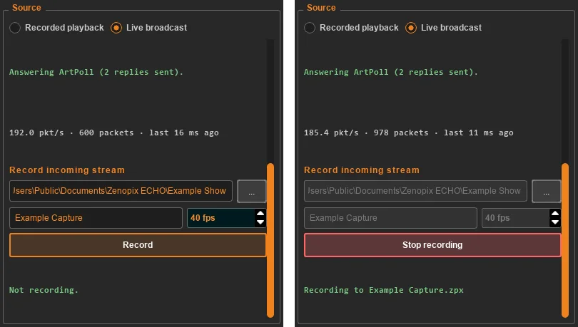 zenopix-echo-live-broadcast-diagnostics-recording-panel