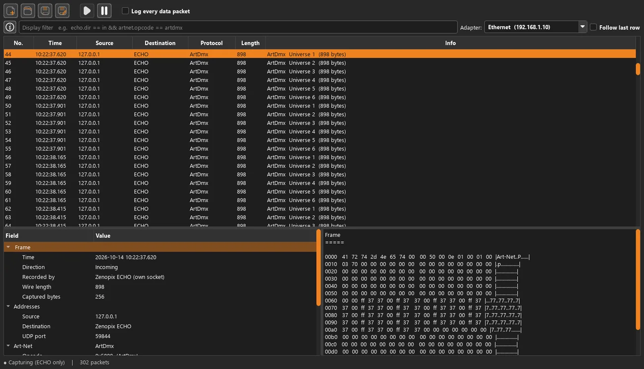 zenopix-echo-network-log-artdmx-packet-decoded